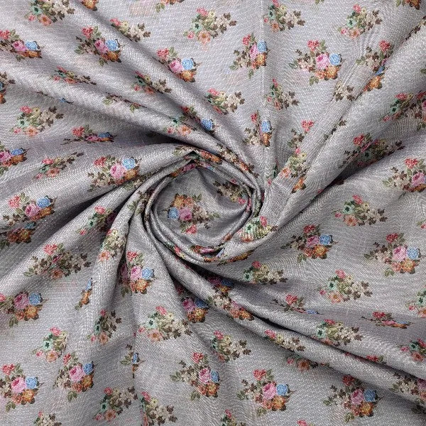Grey Tusser Silk with Floral Bouquet Print – ts 0 ma017209 110 2
