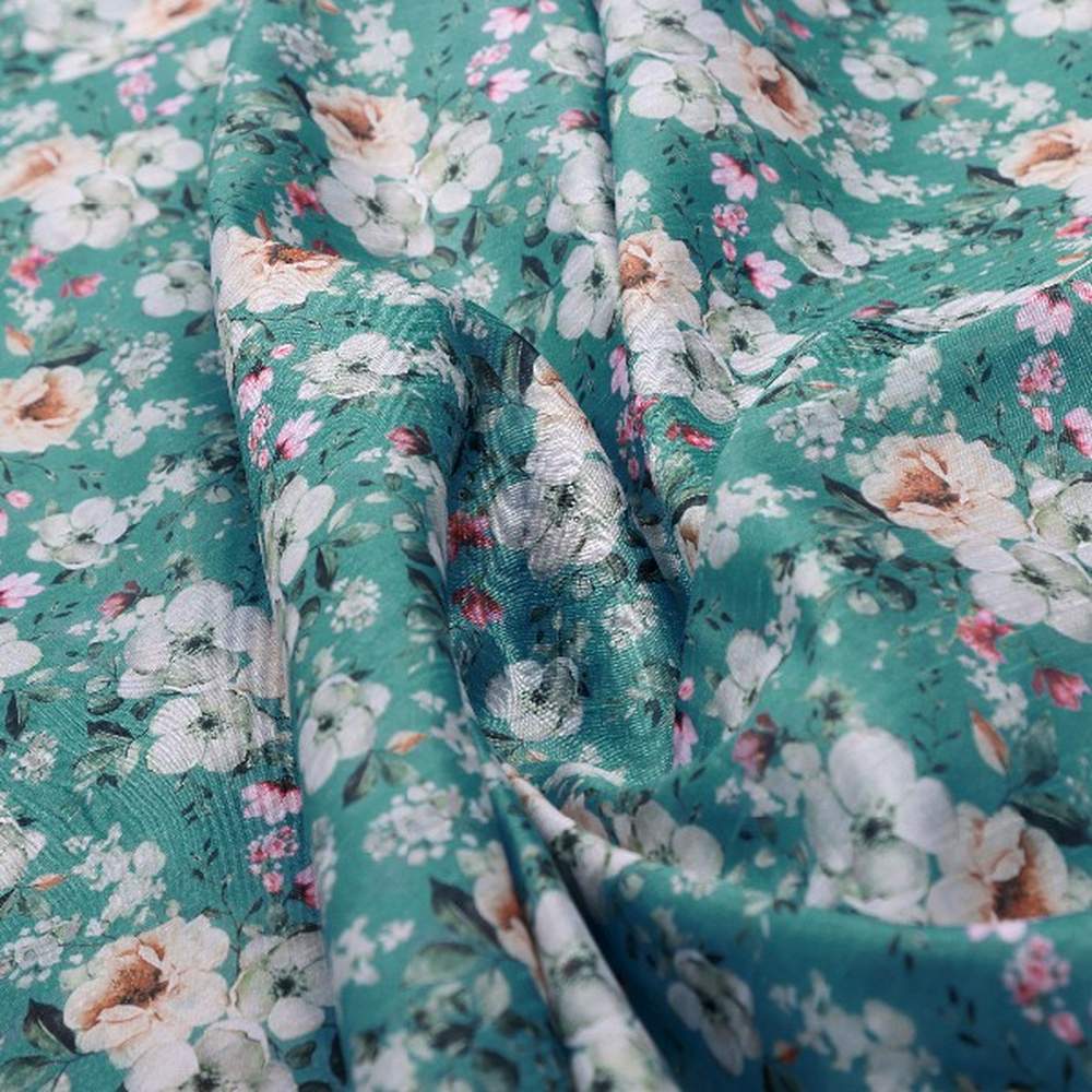 Teal Tusser Silk with Blooming Floral Print – ts 0 ma017213 110 1