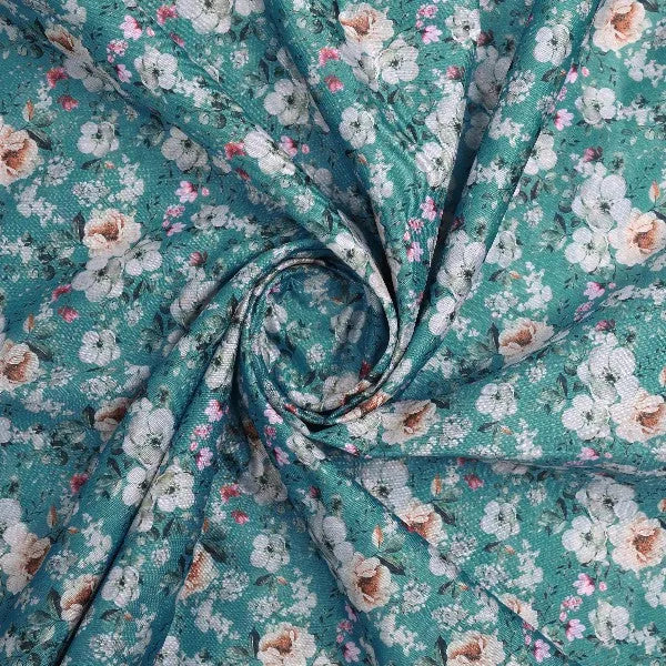 Teal Tusser Silk with Blooming Floral Print – ts 0 ma017213 110 2