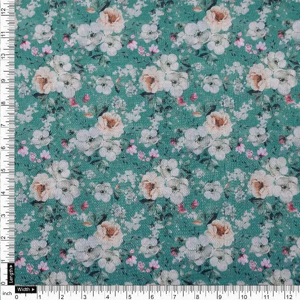 Teal Tusser Silk with Blooming Floral Print – ts 0 ma017213 110 4