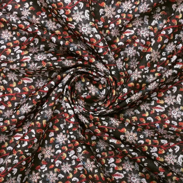 Black Tusser Silk with Ditsy Floral Print – ts 0 ma021069 110 2