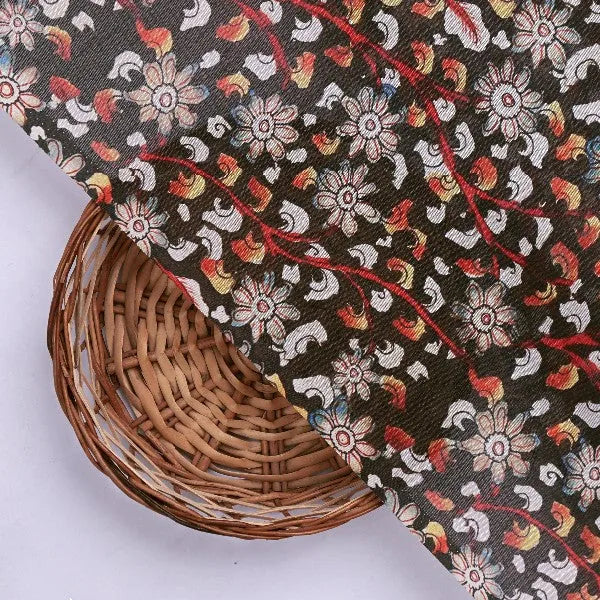 Black Tusser Silk with Ditsy Floral Print – ts 0 ma021069 110 3