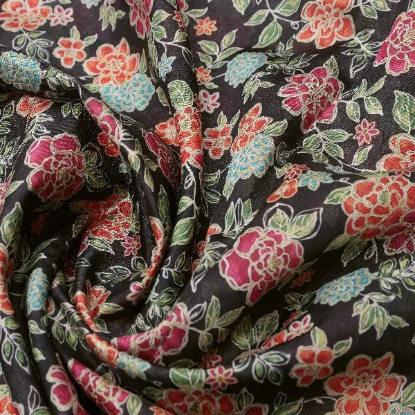 Black Tusser Silk with Red Floral Print – ts 0 ma021140 110 1