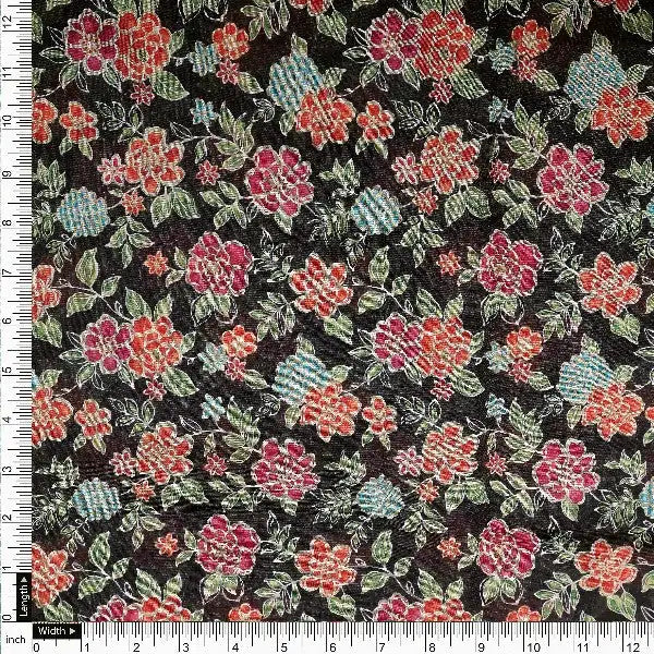 Black Tusser Silk with Red Floral Print – ts 0 ma021140 110 4