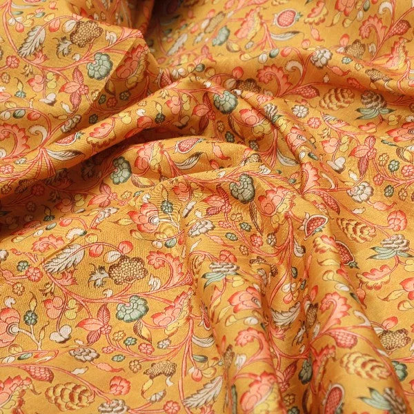 Mustard Gold Floral Tusser Silk Fabric – ts 0 ma021149 110 1