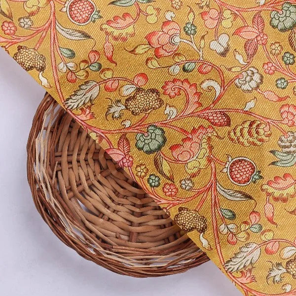Mustard Gold Floral Tusser Silk Fabric – ts 0 ma021149 110 3