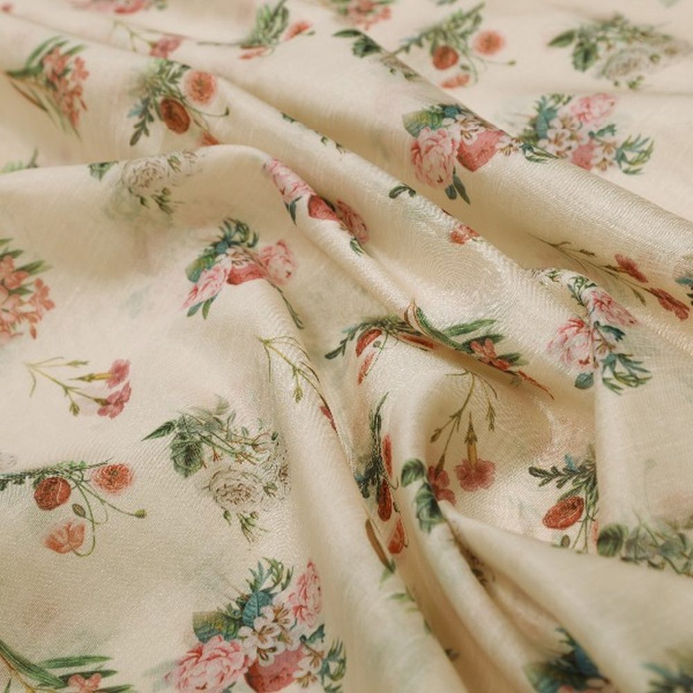 Cream Floral Printed Tusser Silk Fabric – ts 0 ma021995 110 1