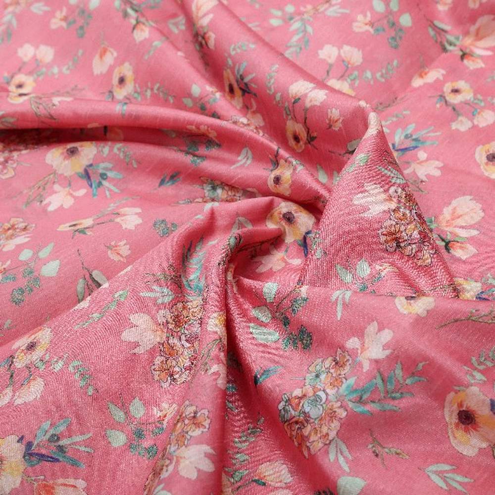 Pink Floral Tusser Silk Fabric – ts 0 ma021996 110 1