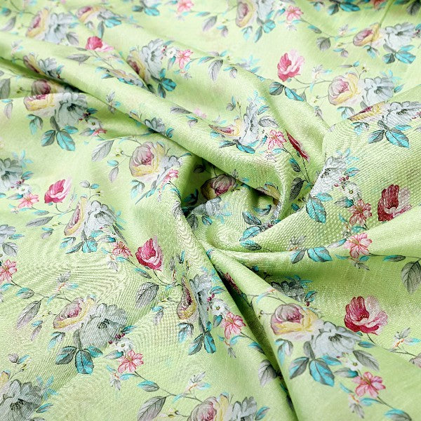 Lime Green Tusser Silk Floral Print Fabric – ts 0 ma021998 110 1