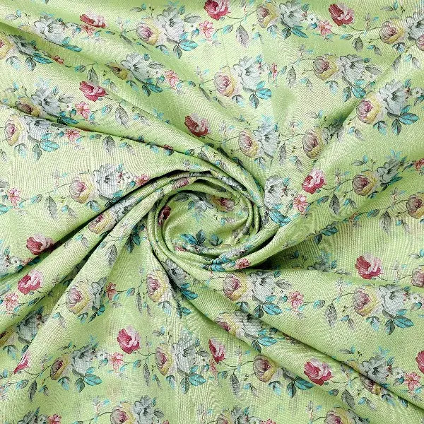 Lime Green Tusser Silk Floral Print Fabric – ts 0 ma021998 110 2 - alternate view