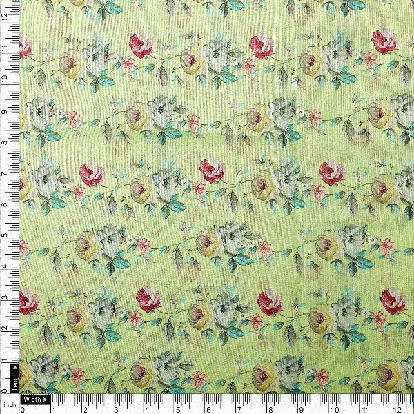 Lime Green Tusser Silk Floral Print Fabric – ts 0 ma021998 110 4
