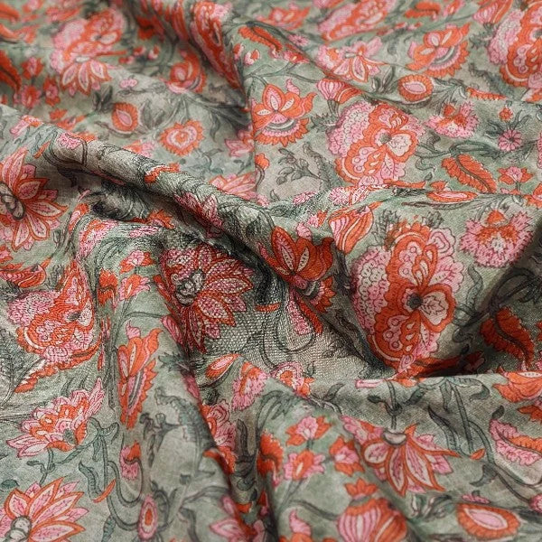 Green & Red Floral Printed Tusser Silk – ts 0 ma022576 110 1