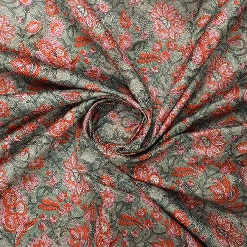 Green & Red Floral Printed Tusser Silk – ts 0 ma022576 110 2