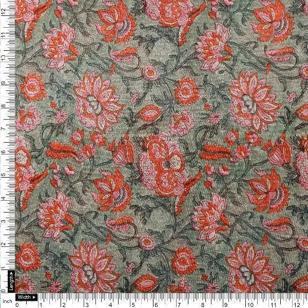 Green & Red Floral Printed Tusser Silk – ts 0 ma022576 110 4