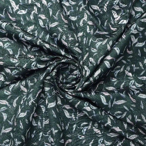 Green Tusser Silk Leaf Print Fabric – ts 0 ma023588 110 2 - alternate view