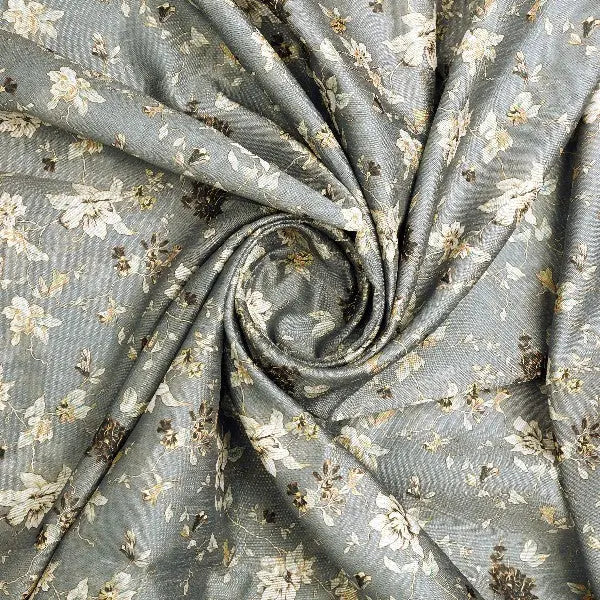 Grey Floral Tusser Silk Fabric – ts 0 ma024020 110 2