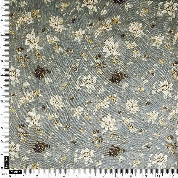 Grey Floral Tusser Silk Fabric – ts 0 ma024020 110 4
