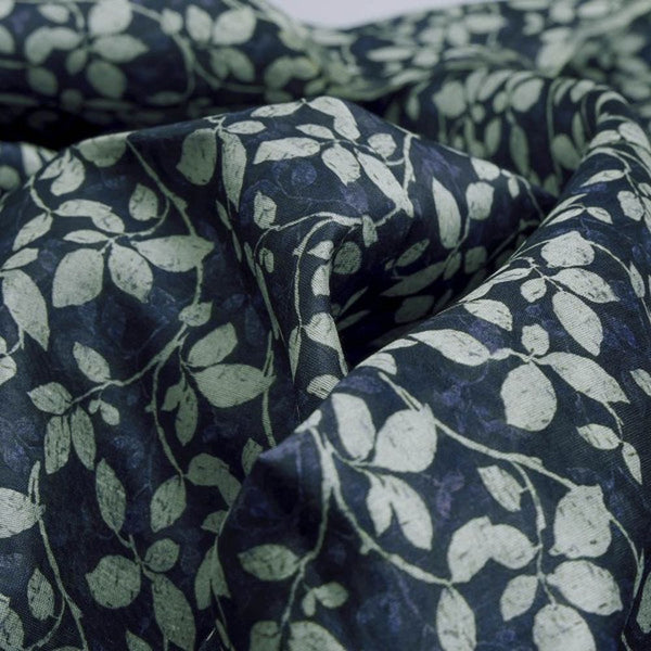 Elegant Navy Blue Leafy Vine Print on Tusser Silk Fabric – ts 0 ma0847 110 1 7f4e3a11 46c4 4f97 9d4a e1d7880f74ff