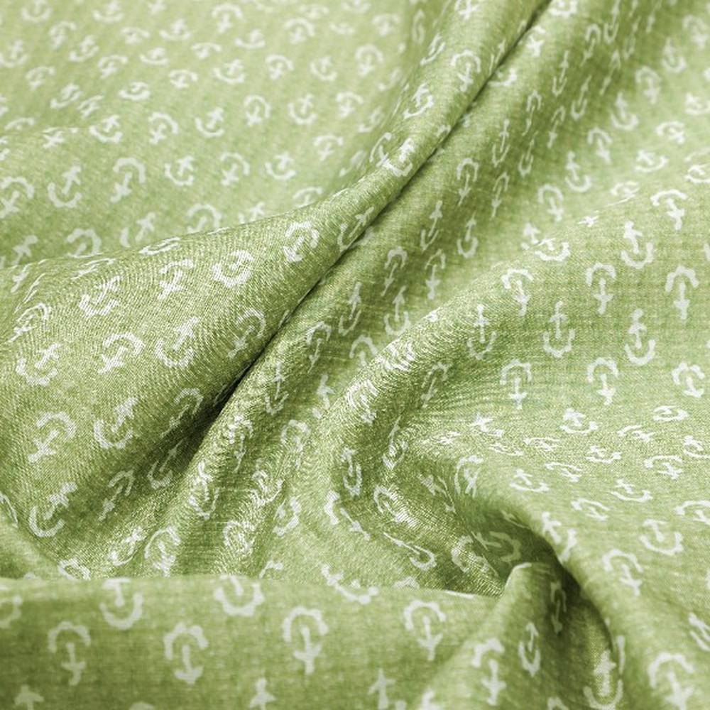 Green Anchor Print Tusser Silk Fabric – ts 0 ma08512 110 1