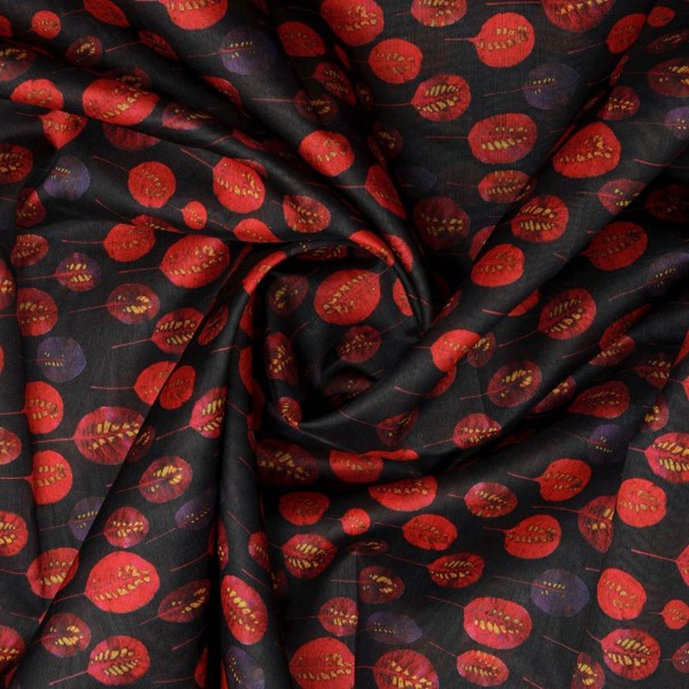 Red & Purple Autumn Leaves Printed Tusser Silk Fabric – ts 0 ma0853 110 2