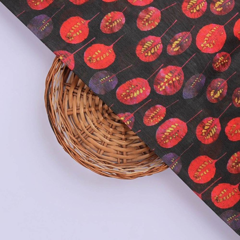 Red & Purple Autumn Leaves Printed Tusser Silk Fabric – ts 0 ma0853 110 3