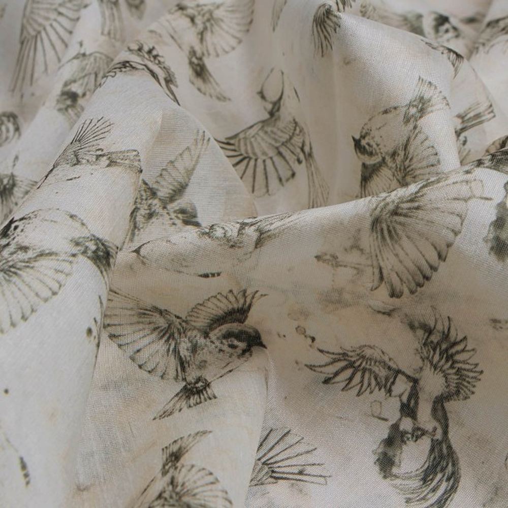 Sketch-style Flying Birds Printed Tusser Silk Fabric – ts 0 ta0031 110 1