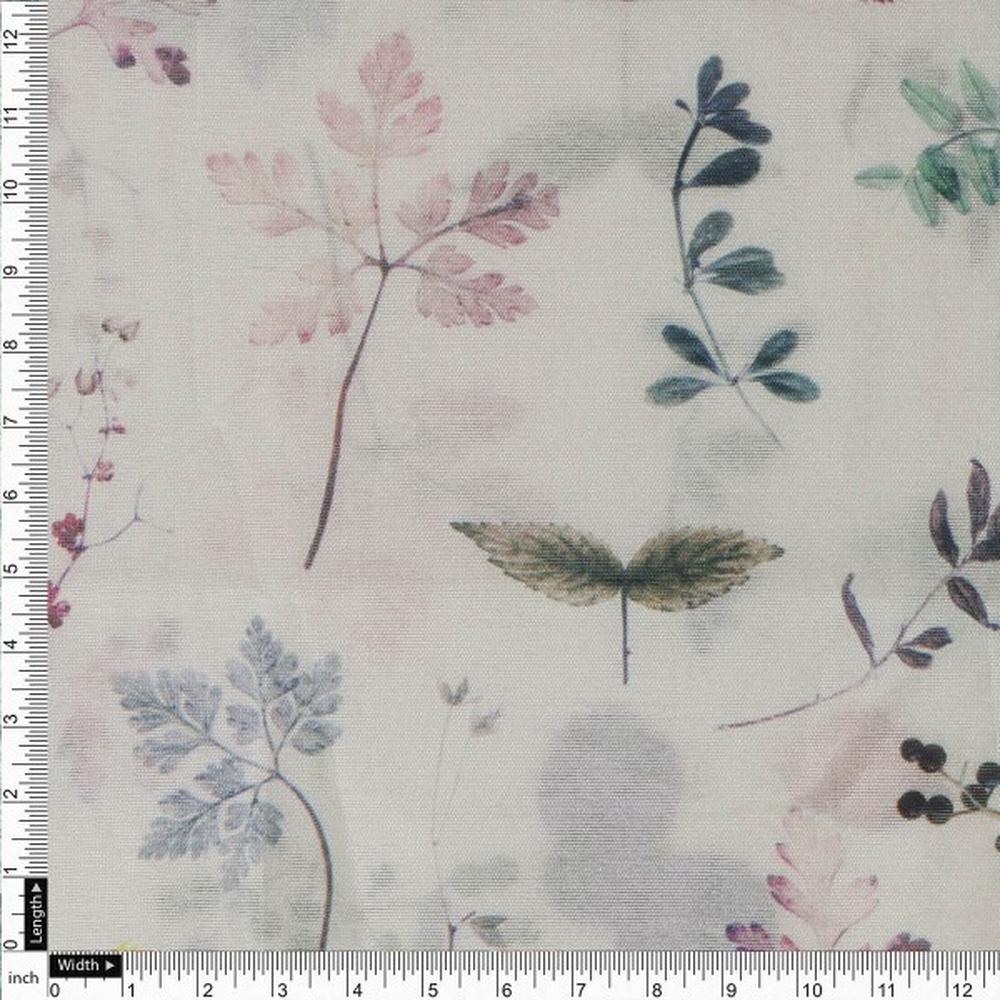 Botanical Leaves & Flora Printed Tusser Silk Fabric