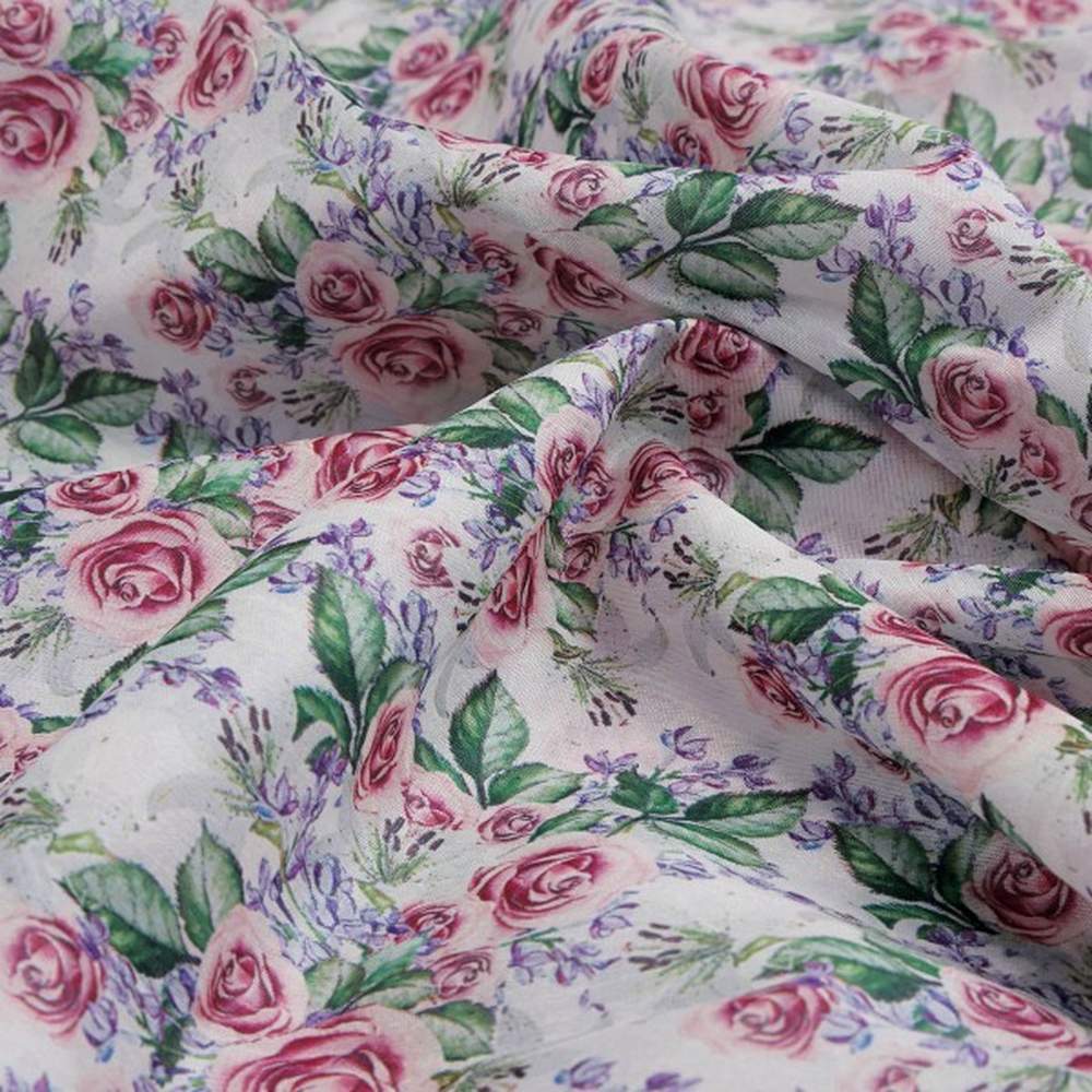 Pink Rose & Lavender Garden Tusser Silk Print Fabric – ts 0 ta0261 110 1