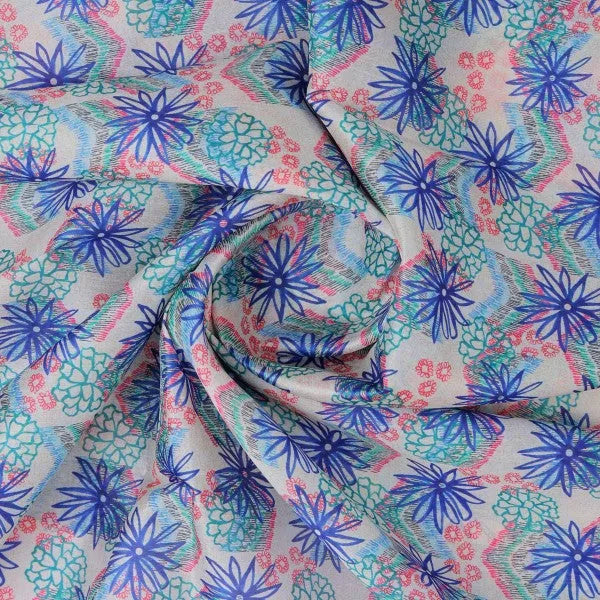 Blue & Teal Abstract Floral Sketch Tusser Silk Fabric – ts 0 ta0265 110 2
