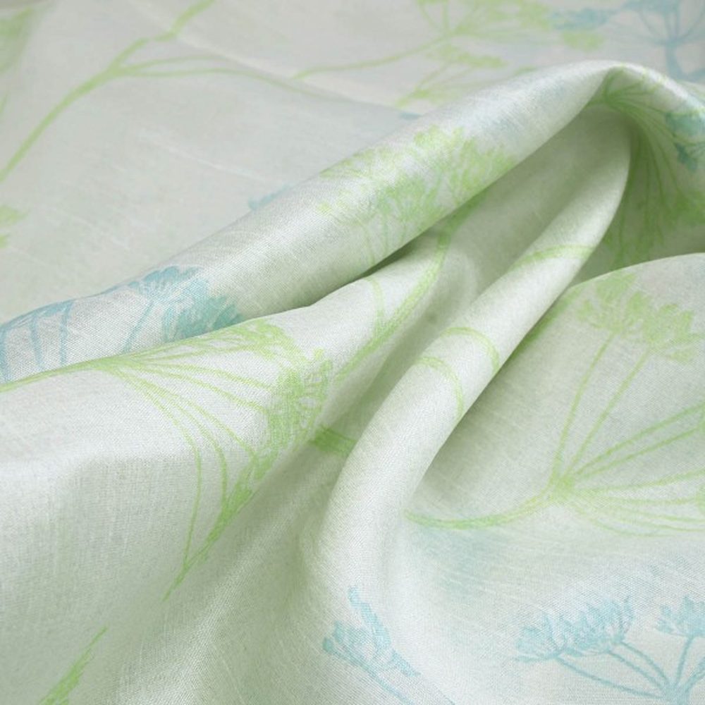 Dainty Dill Floral Tusser Silk Fabric in Blue & Green