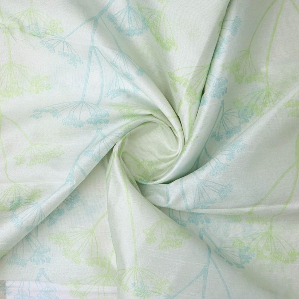 Dainty Dill Floral Tusser Silk Fabric in Blue & Green