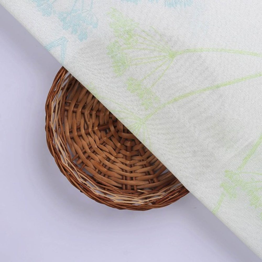 Dainty Dill Floral Tusser Silk Fabric in Blue & Green