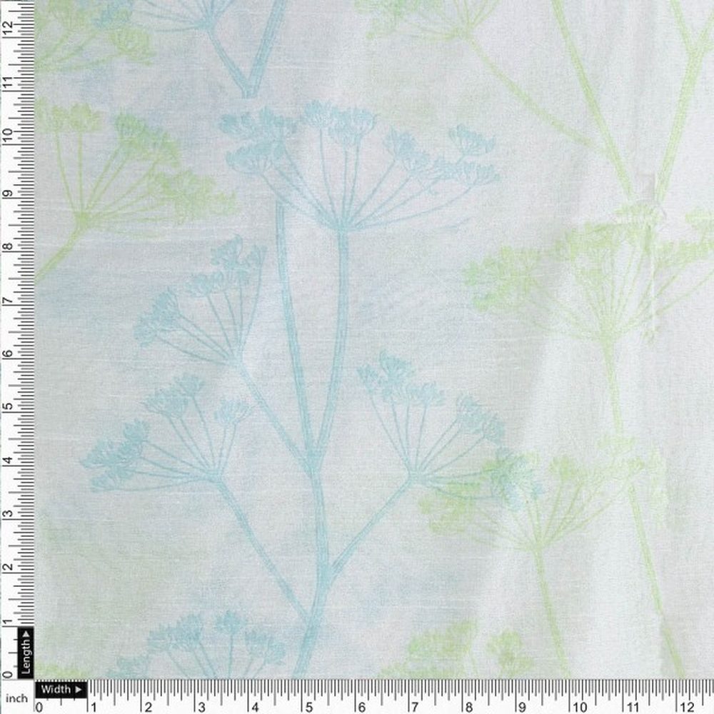 Dainty Dill Floral Tusser Silk Fabric in Blue & Green