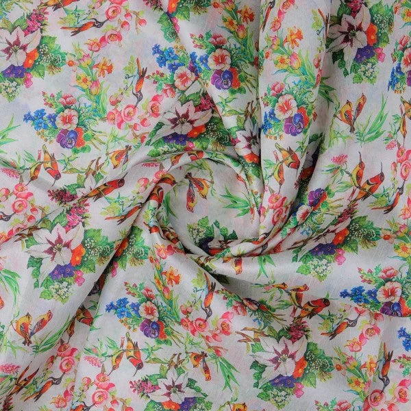 Multi-Colour Bird & Floral Garden Tusser Silk Fabric – ts 0 ta0319 110 2