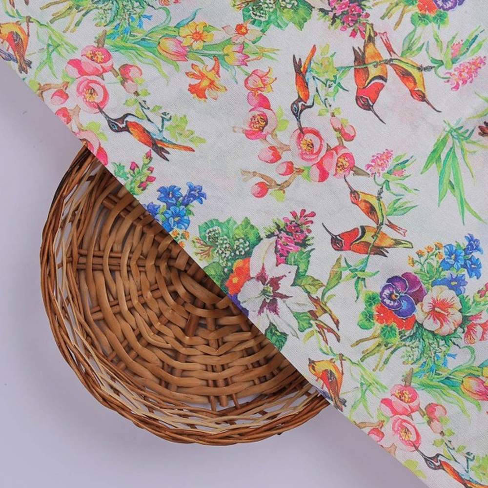 Multi-Colour Bird & Floral Garden Tusser Silk Fabric – ts 0 ta0319 110 3
