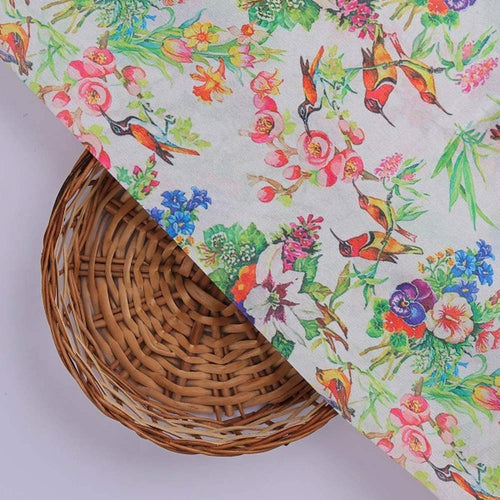 Multi-Colour Bird & Floral Garden Tusser Silk Fabric – ts 0 ta0319 110 3