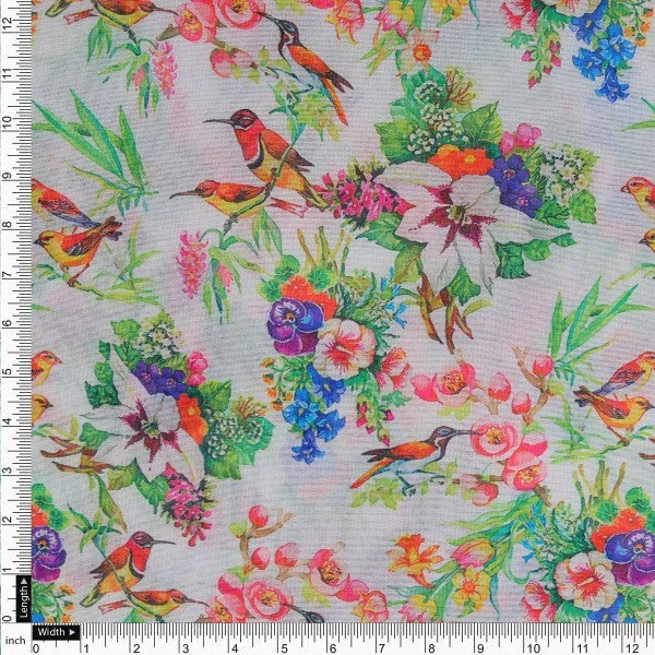 Multi-Colour Bird & Floral Garden Tusser Silk Fabric – ts 0 ta0319 110 4