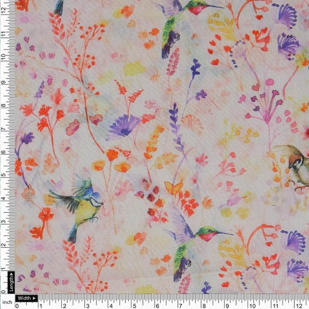 Artistic Watercolour Birds & Floral Tusser Silk Fabric – ts 0 ta0322 110 4