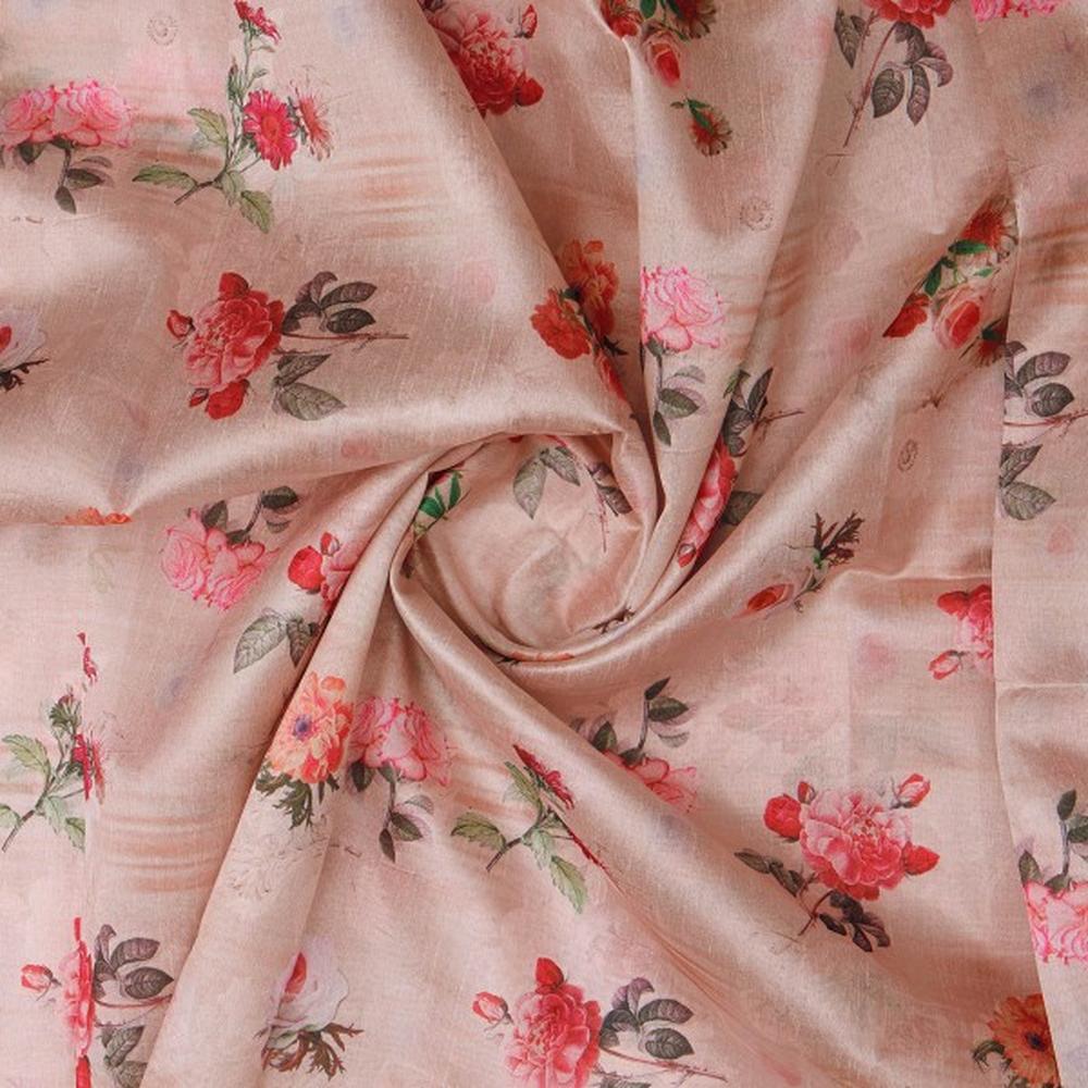 Vintage Rose Floral Print on Soft Tusser Silk Fabric