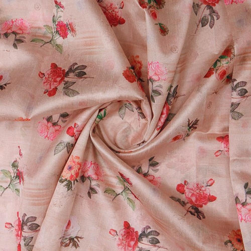 Vintage Rose Floral Print on Soft Tusser Silk Fabric