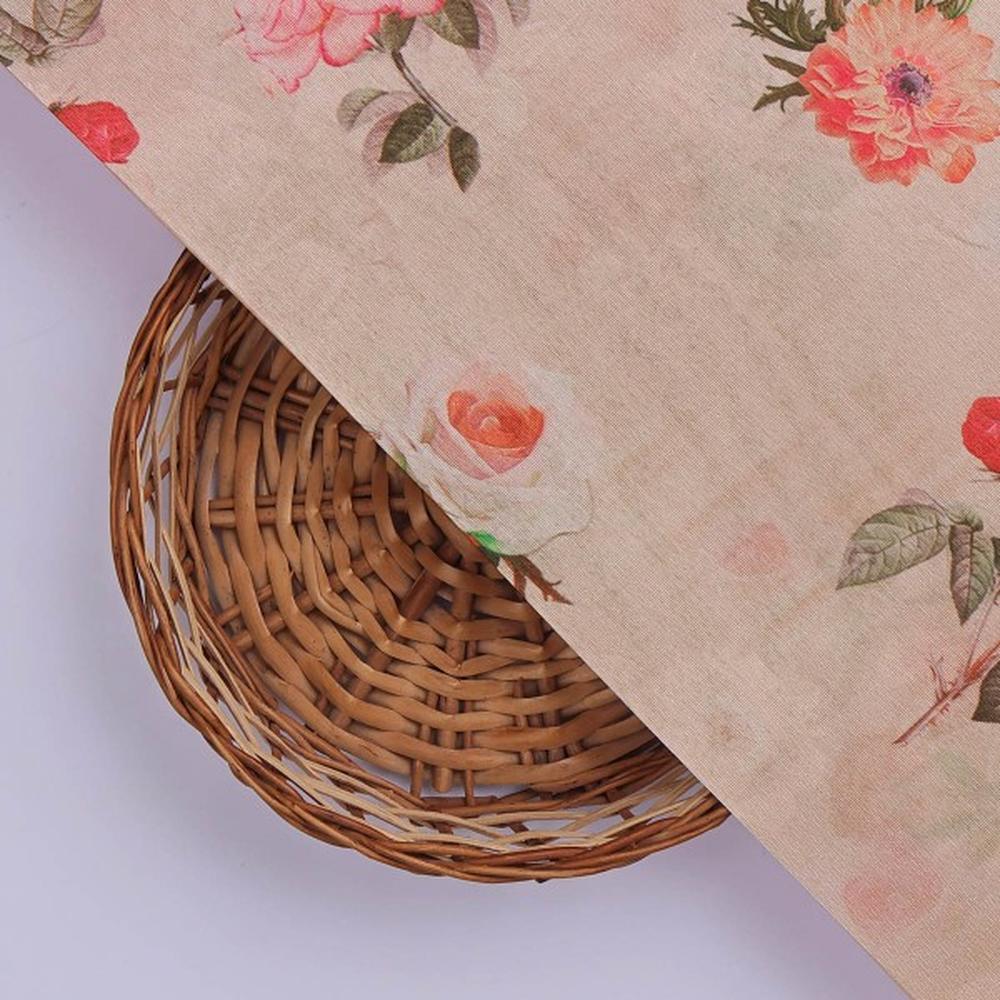 Vintage Rose Floral Print on Soft Tusser Silk Fabric