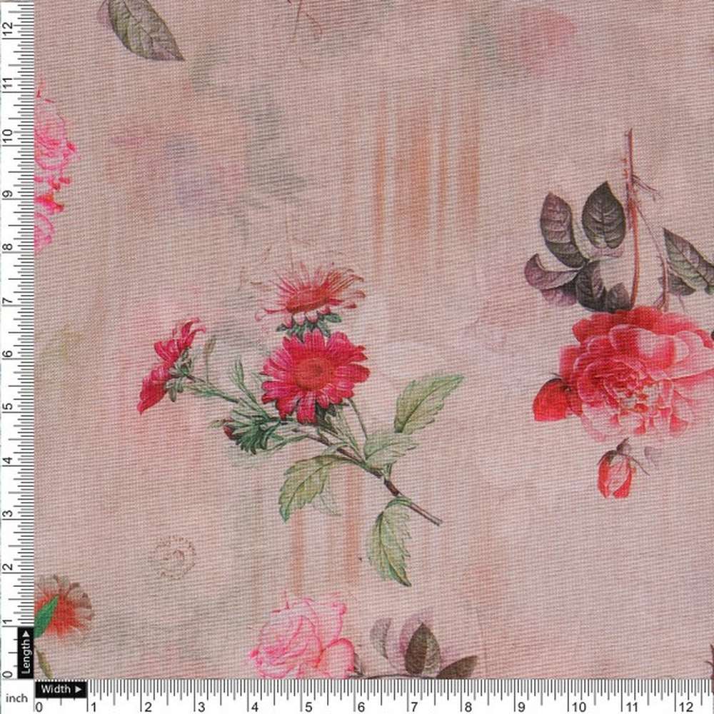 Vintage Rose Floral Print on Soft Tusser Silk Fabric