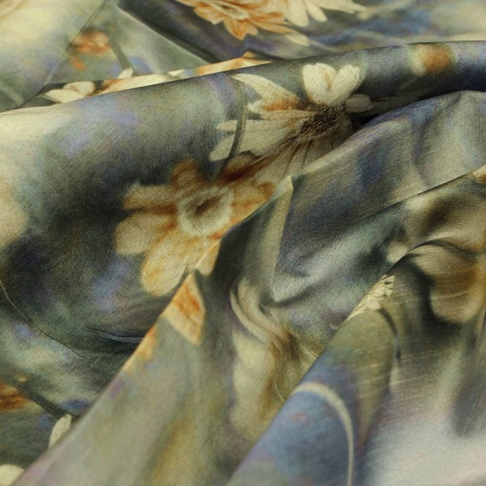 Vintage Daisy Floral Print Grey Tusser Silk Fabric – ts 0 ta05171 110 1