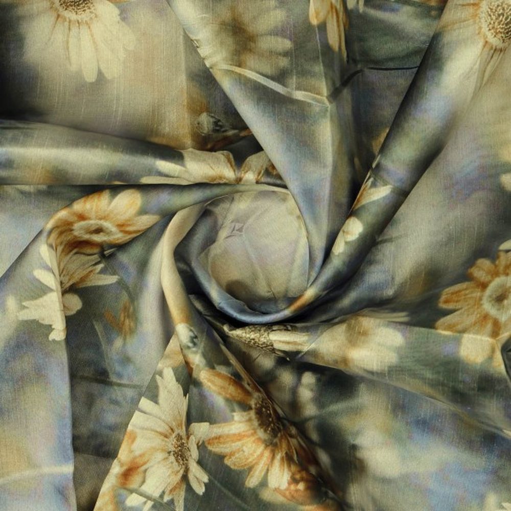 Vintage Daisy Floral Print Grey Tusser Silk Fabric – ts 0 ta05171 110 2