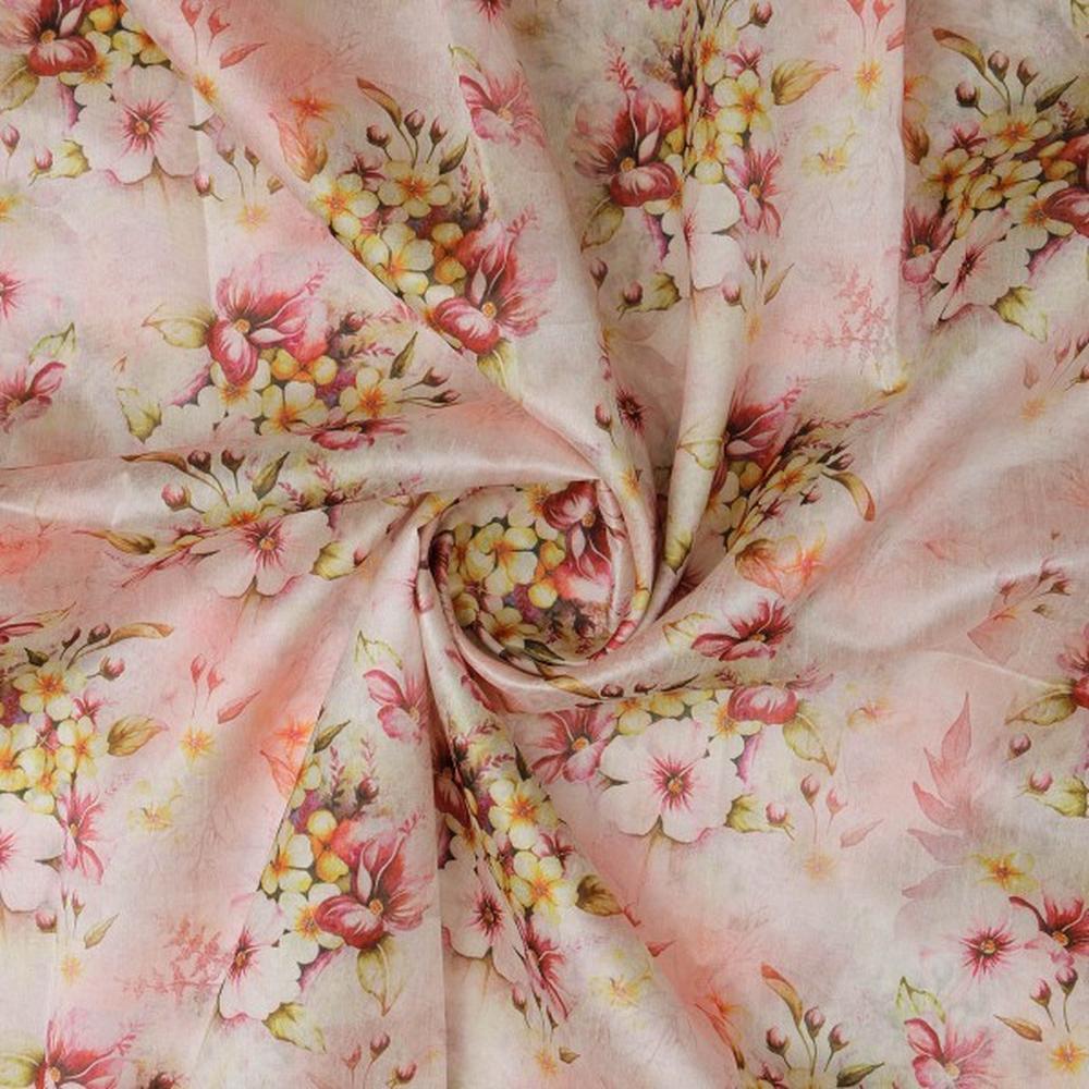 Blush Pink Watercolour Floral Print Tusser Silk Fabric – ts 0 ta05194 110 2