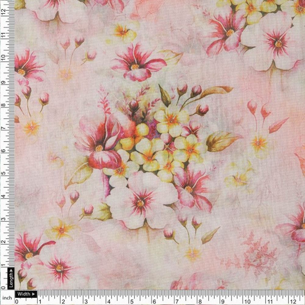 Blush Pink Watercolour Floral Print Tusser Silk Fabric – ts 0 ta05194 110 4