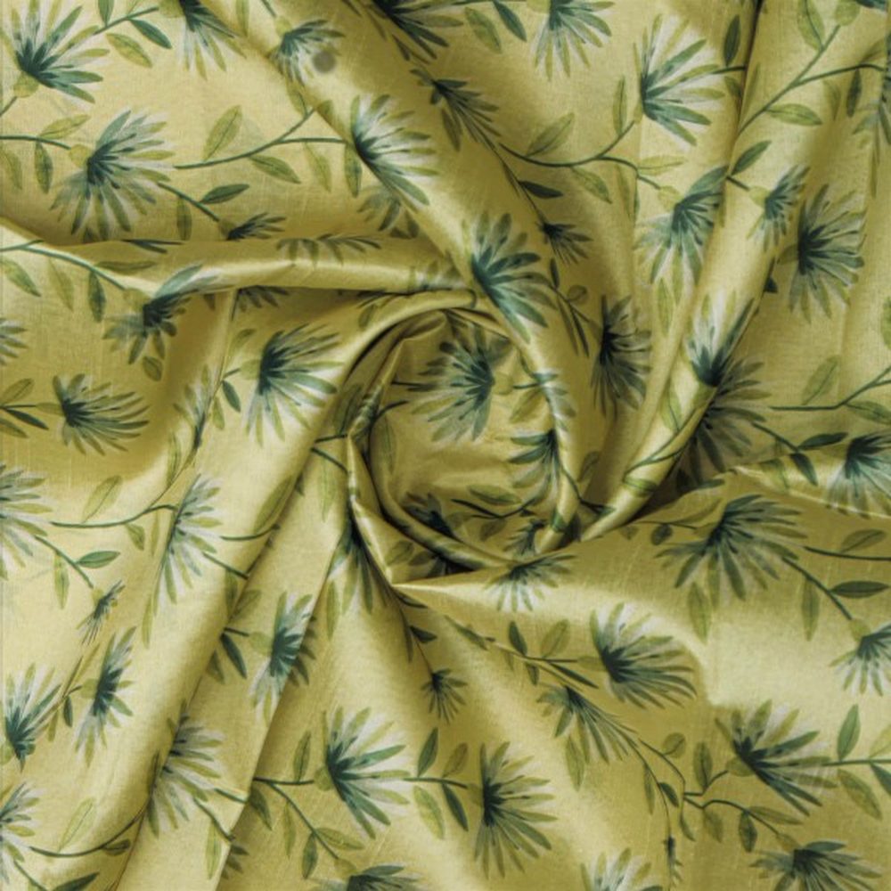 Lime Green Floral Vine Printed Tusser Silk Fabric – ts 0 ta05268 110 2