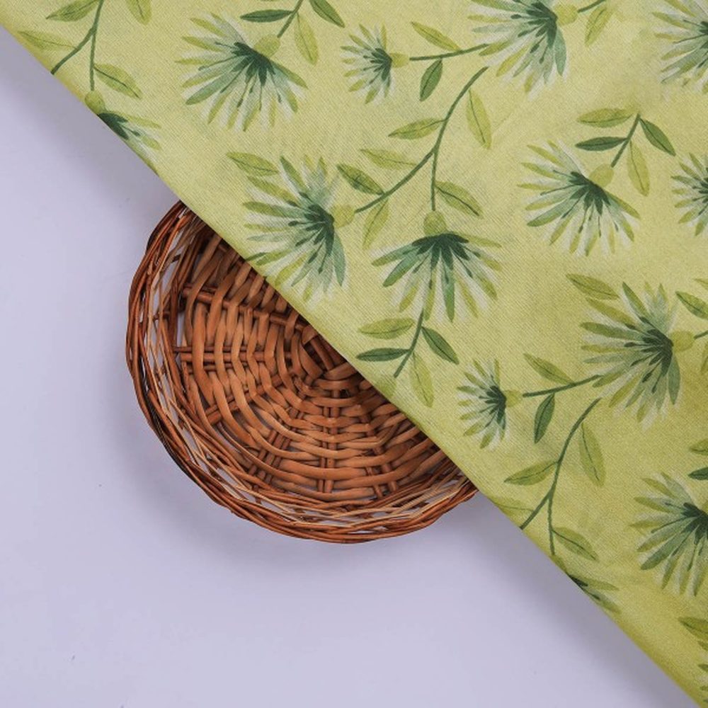 Lime Green Floral Vine Printed Tusser Silk Fabric – ts 0 ta05268 110 3
