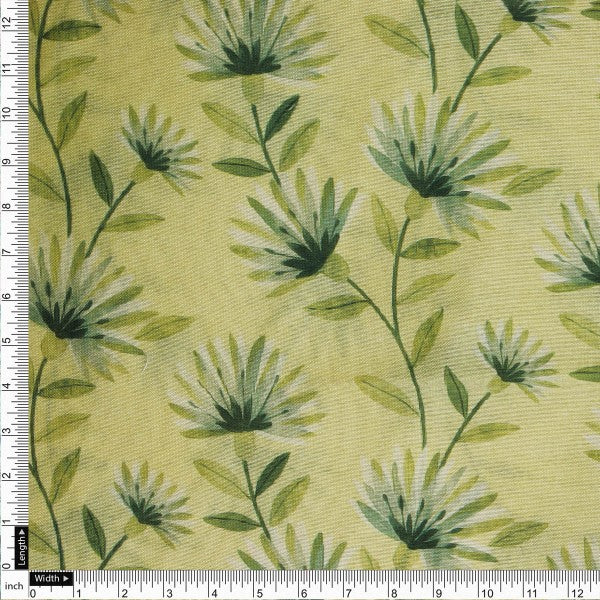 Lime Green Floral Vine Printed Tusser Silk Fabric – ts 0 ta05268 110 4