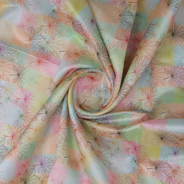 Pastel Checkered Chestnut Leaf Print Tusser Silk Fabric – ts 0 ta05301 110 2 - alternate view
